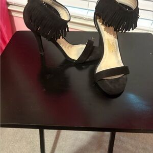 BAMBOO Black Fringe Heels